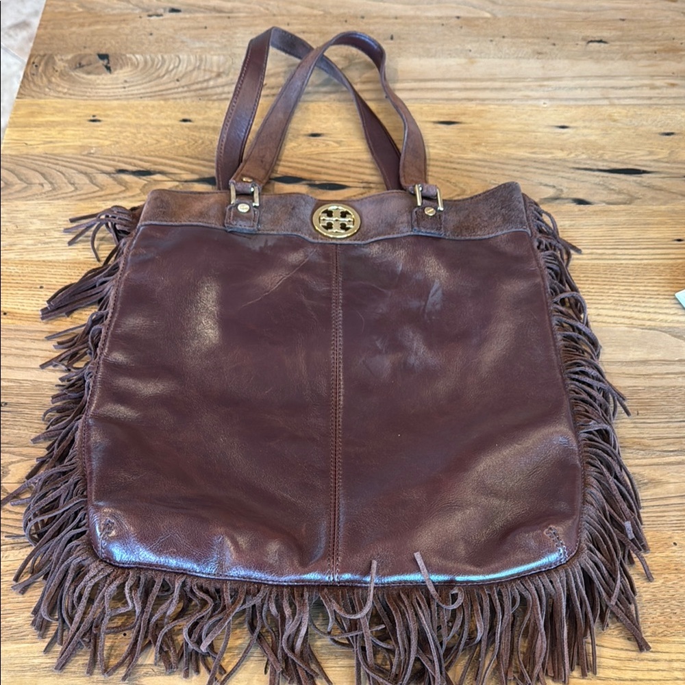 Tory Burch Brown Leather Fringe Tote Bag